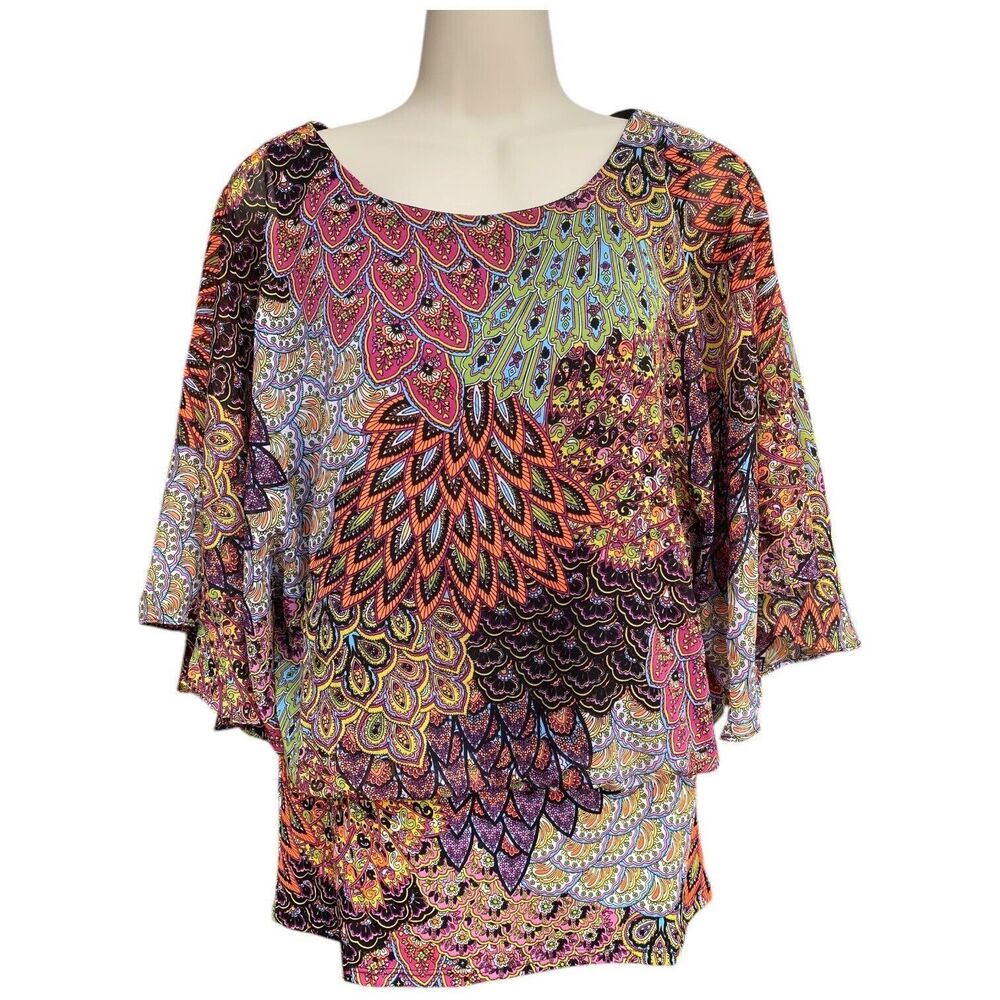 Boho Paisley Peacock Tunic Top Oversized Artsy Festival Coco Bianco Vintage S